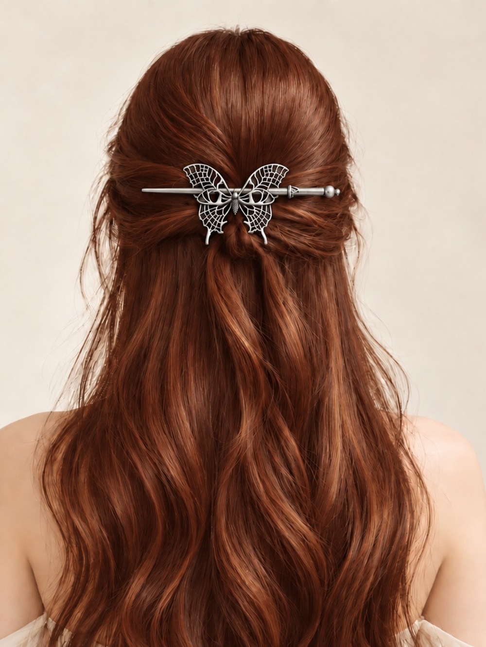 Antique Silver Butterfly Hair Clip Barrette